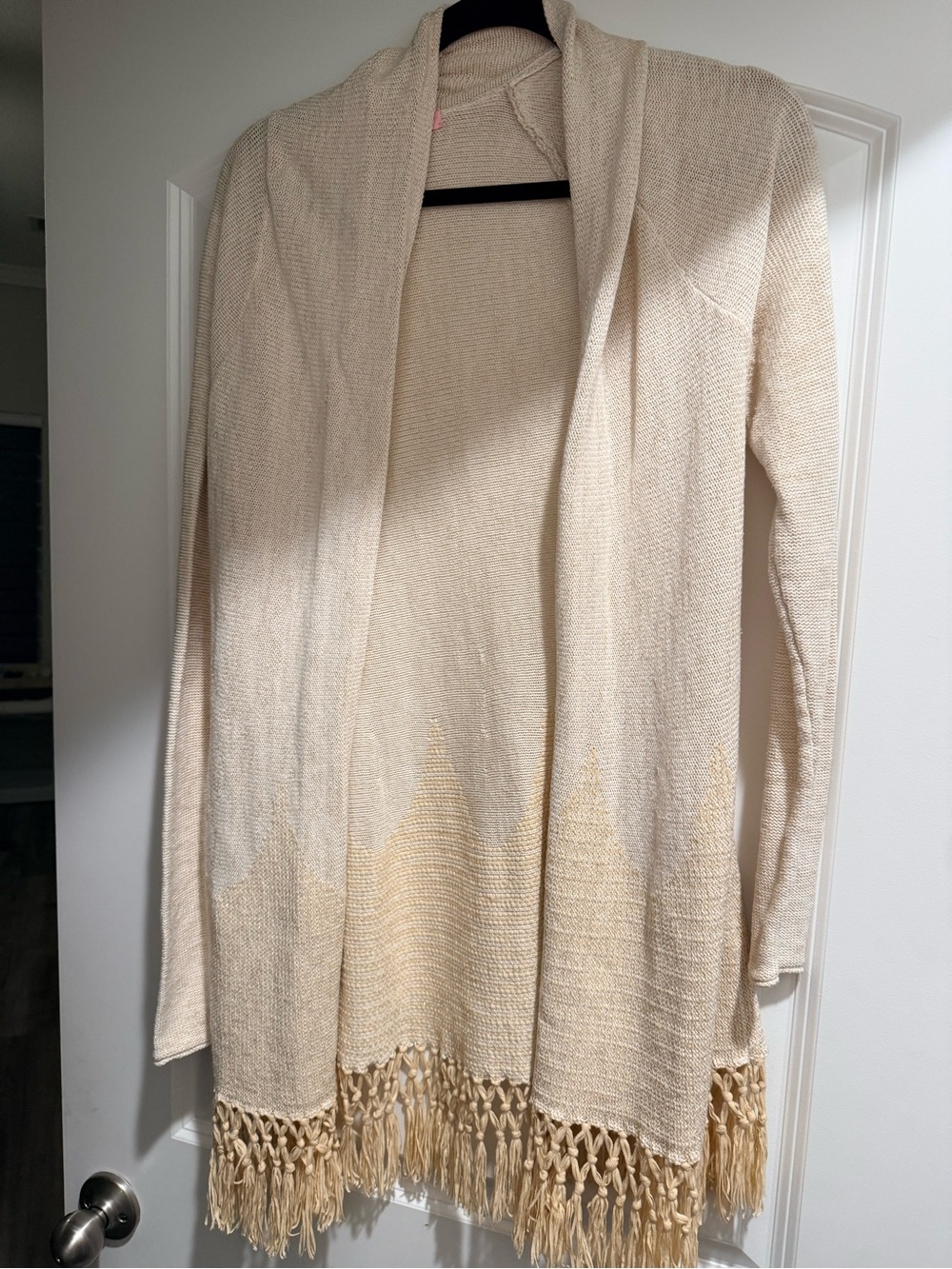 Lilly Pulitzer Cream Open-Front Fringe Cardigan